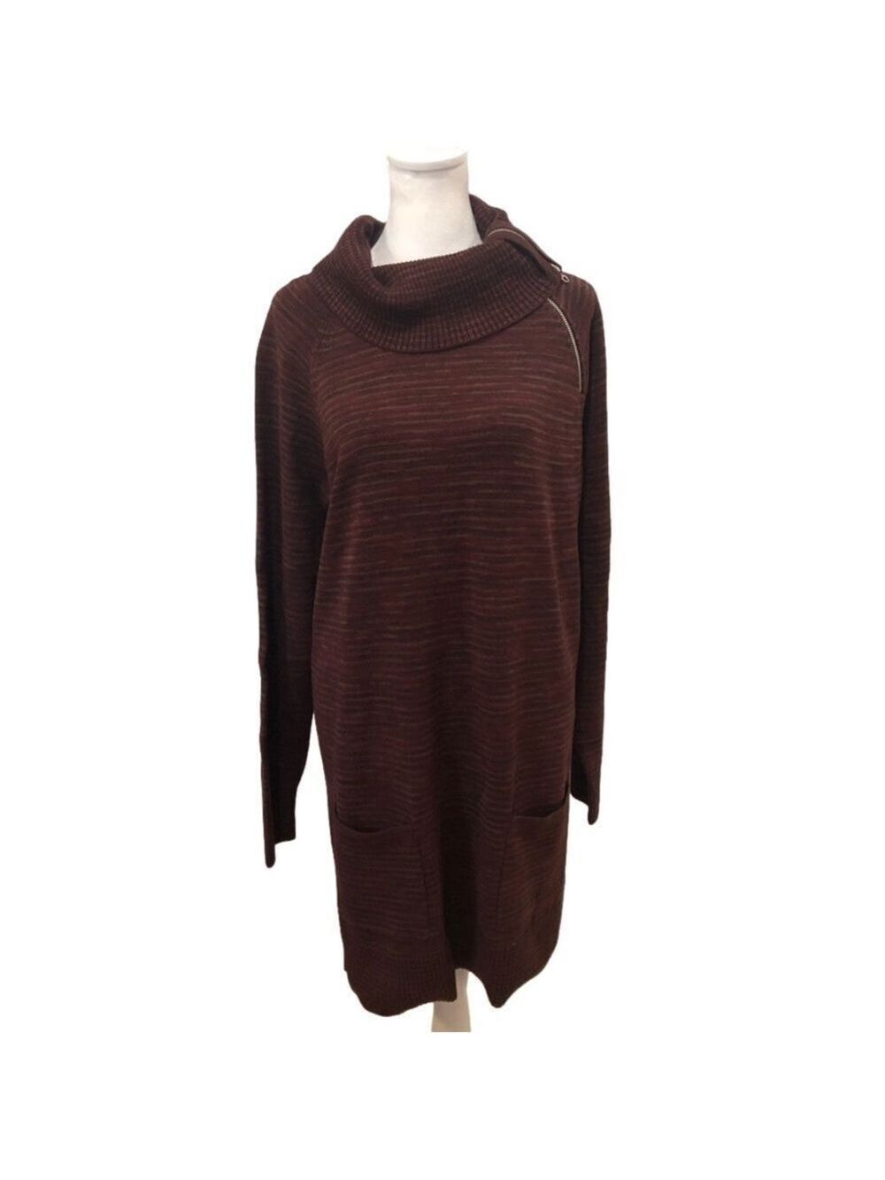 Eight eight eight size L sweater dress with zipper cowl neck, patch pockets